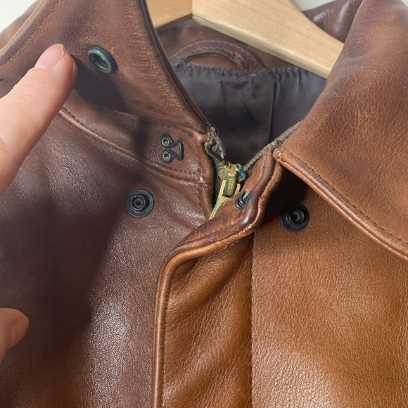 Mark Cross | 1950’s Vintage Brown Leather Brass Full Zip Flight Bomber Jacket 42 - Picture 14 of 17